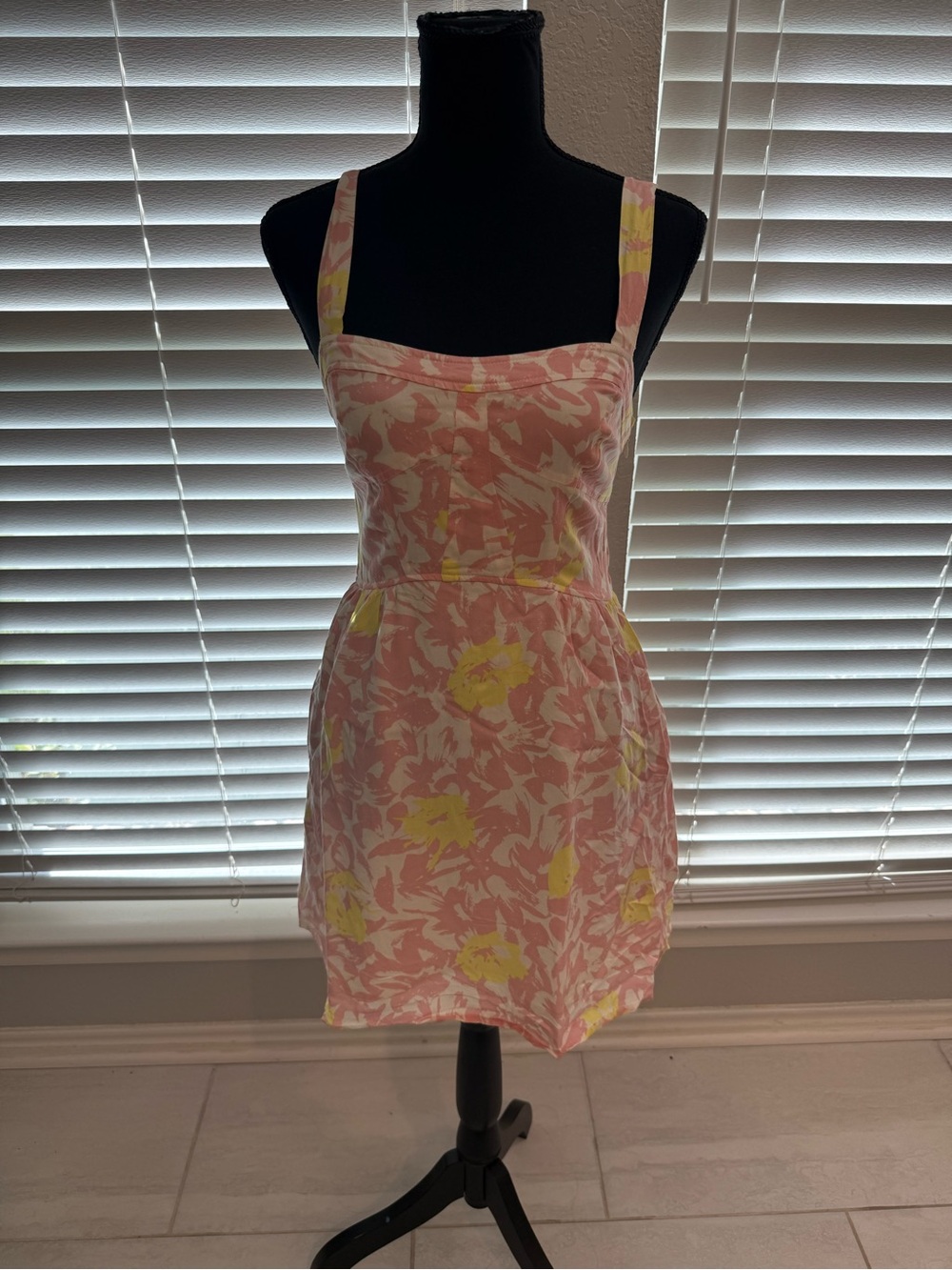 Black Poppy Pink and Yellow Floral Mini Dress